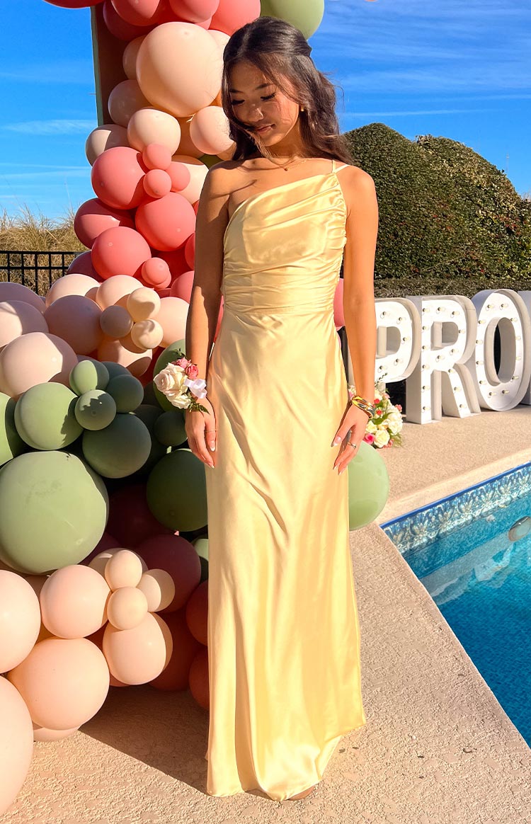 Satin Asymmetric One Shoulder Double Strap Ruched Formal Maxi Dress 8