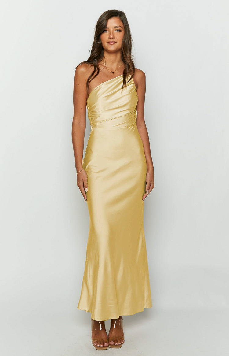 Satin Asymmetric One Shoulder Double Strap Ruched Formal Maxi Dress 2