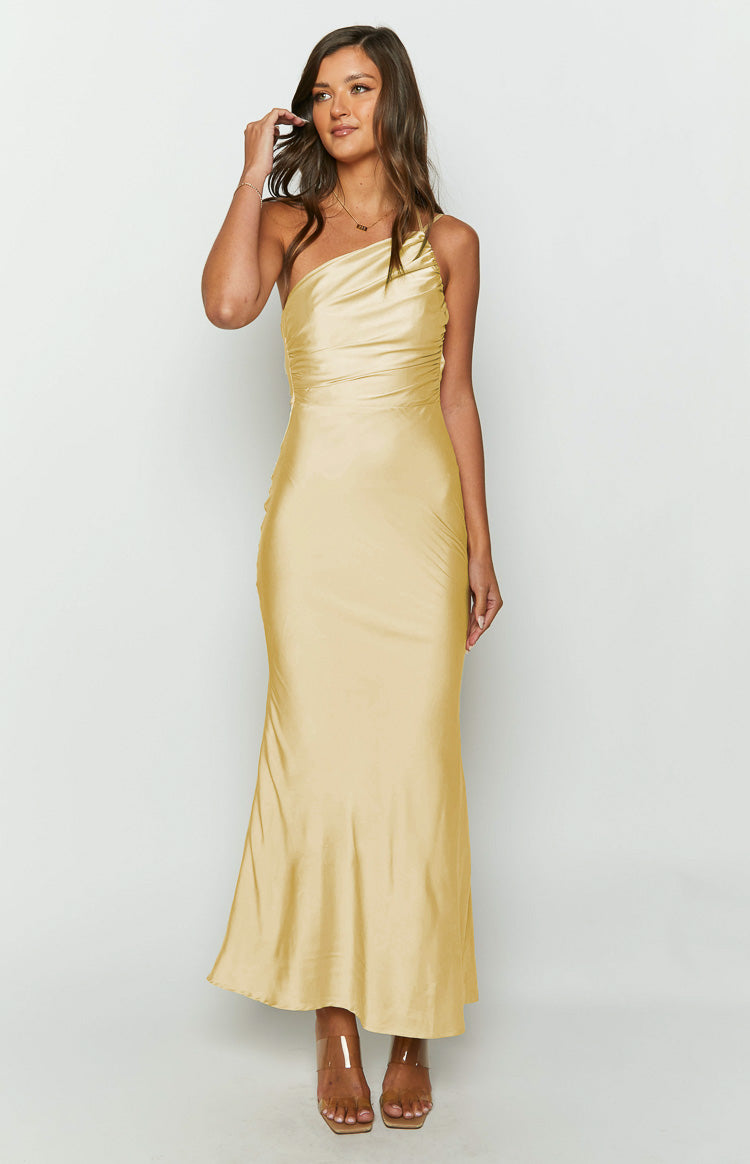 Satin Asymmetric One Shoulder Double Strap Ruched Formal Maxi Dress 3
