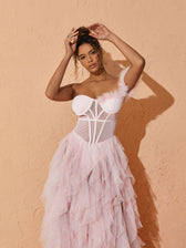 Titania One Shoulder Tulle Maxi Dress In Blush 4