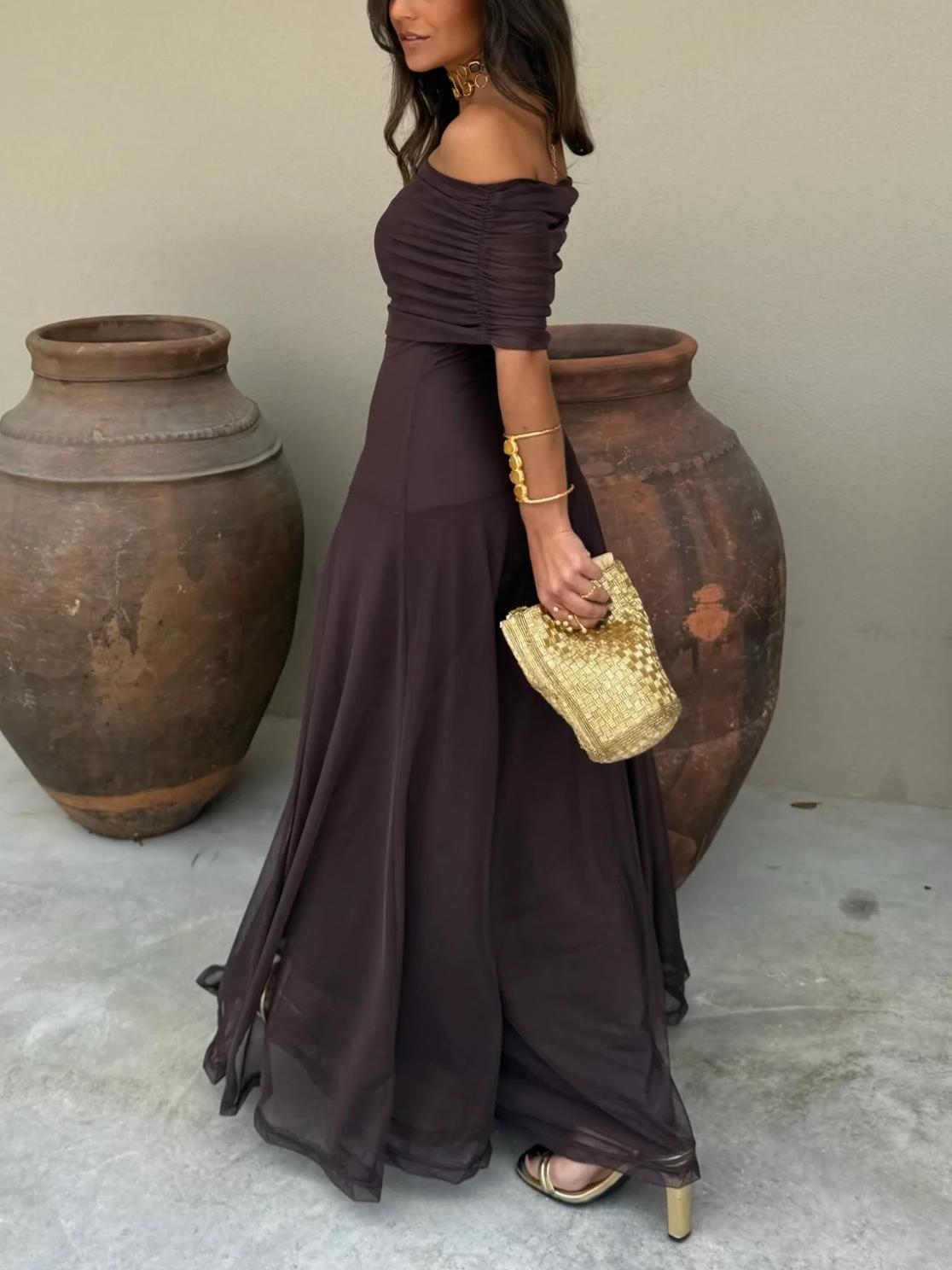 Strapless Ruched Mesh A-Line Maxi Dress 3
