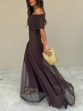 Strapless Ruched Mesh A-Line Maxi Dress 4