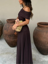 Strapless Ruched Mesh A-Line Maxi Dress 5