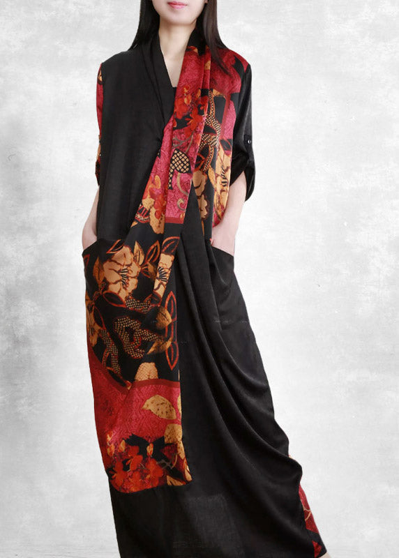 Surplice V-Neck Button Cuff Asymmetric Panel Pocket Midi Dress
