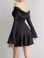 Off Shoulder Long Sleeve Twist Front Ribbed Knit Mini Dress 3