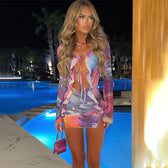 Mesh Long Sleeve Ruffle Cut Out Mini Dress Party 6