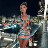 Mesh Long Sleeve Ruffle Cut Out Mini Dress Party 5