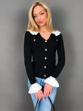 Elegant Patchwork Ruffle Long Sleeve Cardigan