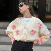 Embroidered Bow V-neck Cardigan