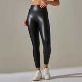 Trendy New Oversized High Waisted Tight Sexy PU Leather Yoga Pants Leggings