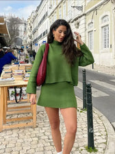 Turtleneck Long Sleeve Skirt Sweater green Skirt / S