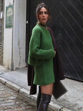 Turtleneck Long Sleeve Skirt Sweater green Suit / S