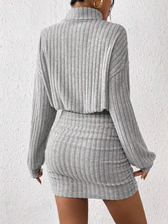 Ribbed Knit Turtleneck Long Sleeve Bodycon Mini Dress 5