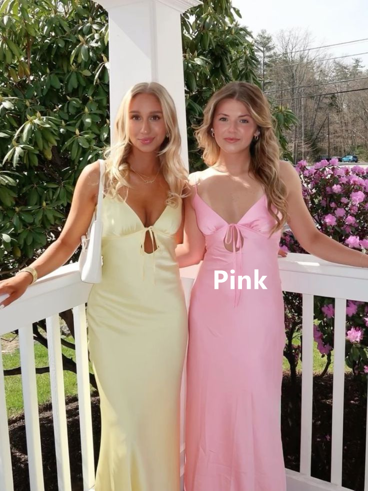 Simple Spaghetti Straps Backless Yellow Sheath Long Prom Evening Dress cc1998