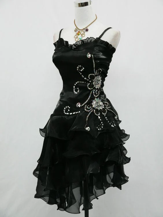 Sexy Straps Black Chiffon Beaded Cocktail Dress Homecoming Dress cc1957