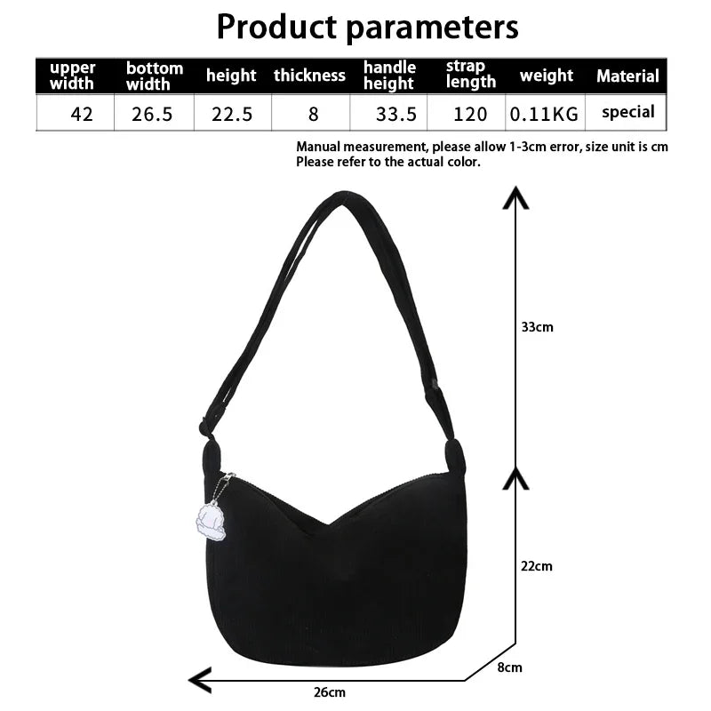 Corduroy Adjustable Strap Crossbody Bag