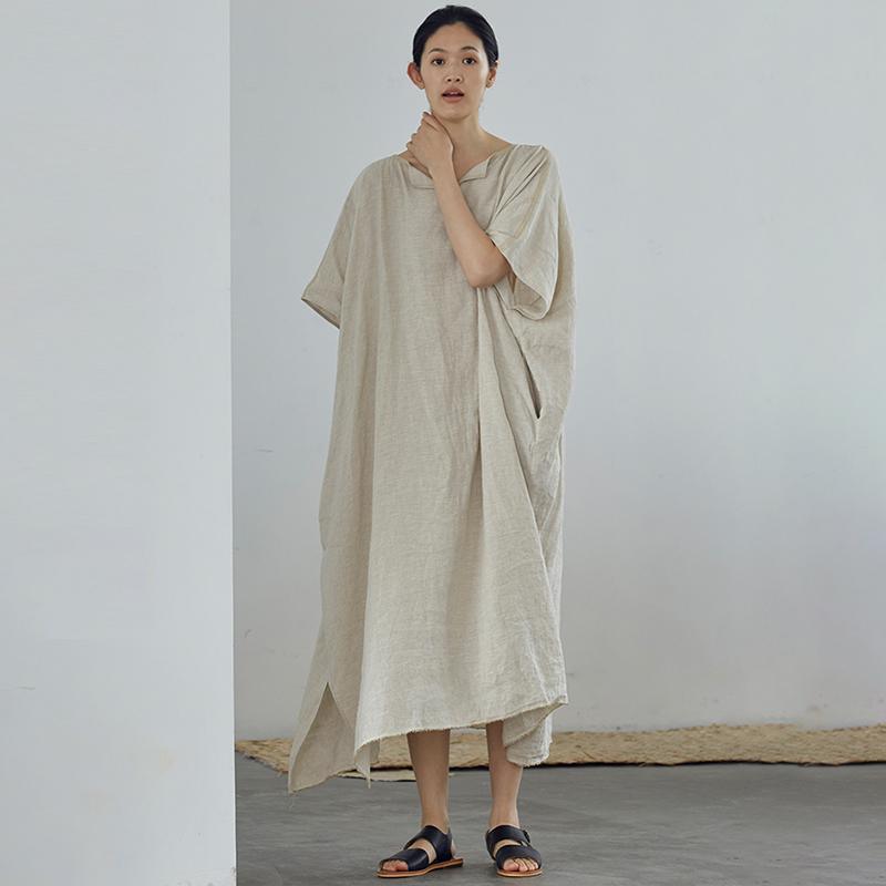 Ultra-Loose Pure Color Graceful Linen Dress - Omychic