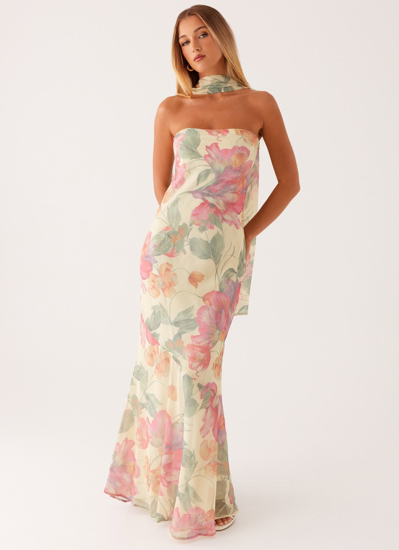 Floral Strapless Mermaid Maxi Dress