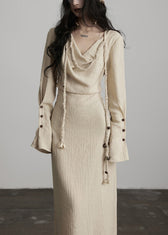 Unique Beige Button Lace Up Cotton Maxi Dress Fall 5