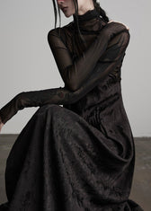 Unique Black Embroidered Lace Up Silk Spaghetti Strap Dress Fall 4