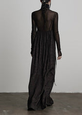Unique Black Embroidered Lace Up Silk Spaghetti Strap Dress Fall 5