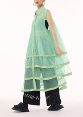 Unique Green Peter Pan Collar Tulle Patchwork Cotton Maxi Dresses Summer