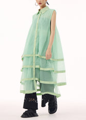 Unique Green Peter Pan Collar Tulle Patchwork Cotton Maxi Dresses Summer 3
