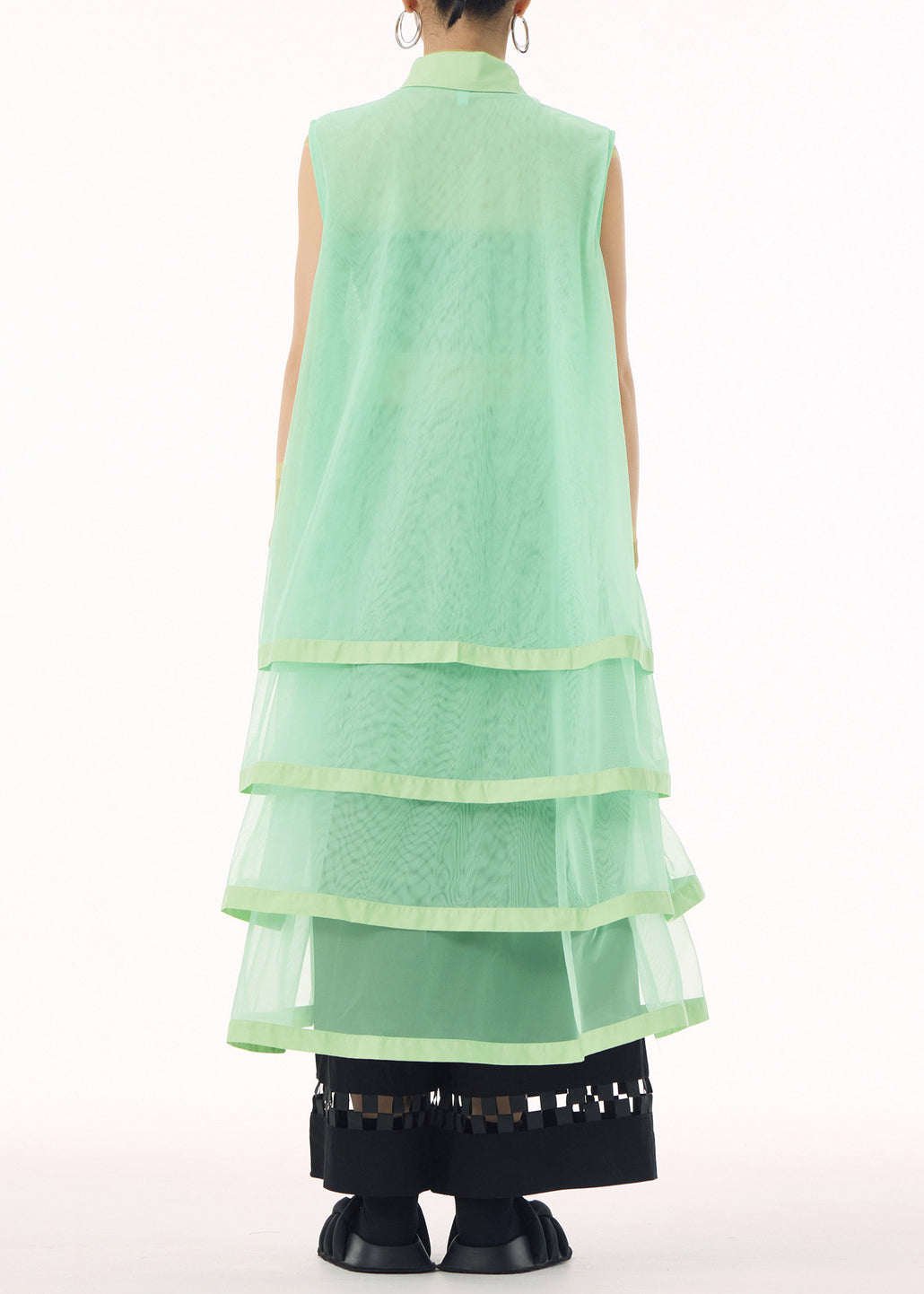 Unique Green Peter Pan Collar Tulle Patchwork Cotton Maxi Dresses Summer 5