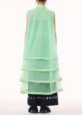 Unique Green Peter Pan Collar Tulle Patchwork Cotton Maxi Dresses Summer 5