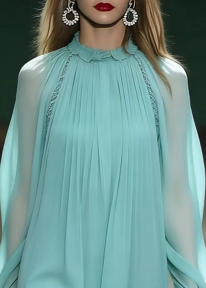 Chiffon Ruffle Collar Tiered Ruffle Long Sleeve Knee Length Dress