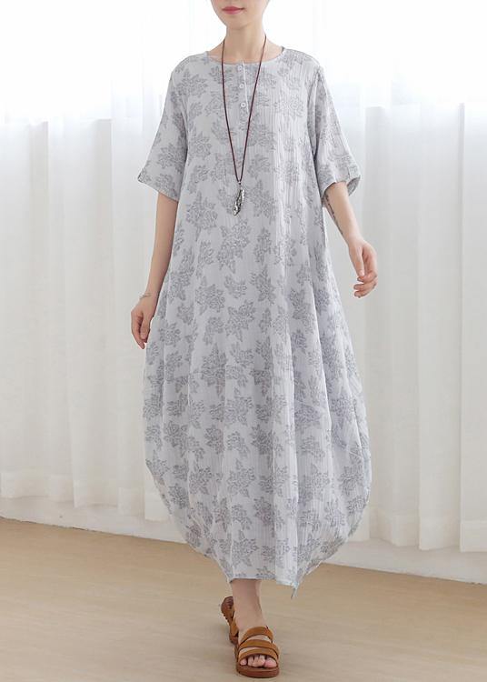 Unique Light Grey Linen Asymmetric Design Dress In Summer