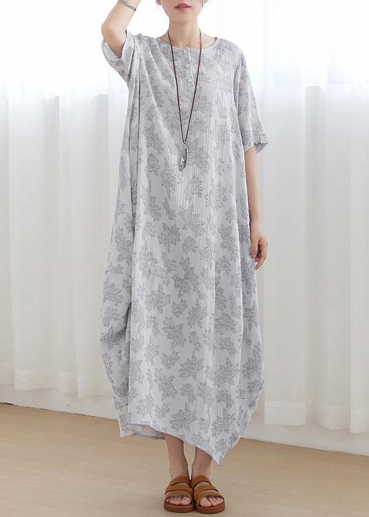 Unique Light Grey Linen Asymmetric Design Dress In Summer