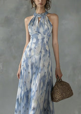 Unique Ruffled Print Slim Fit Chiffon Dress Sleeveless 3