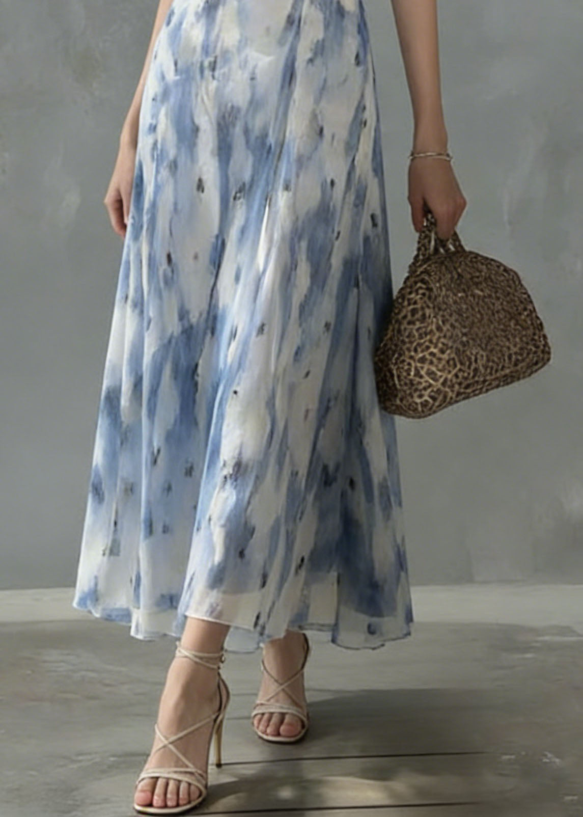 Unique Ruffled Print Slim Fit Chiffon Dress Sleeveless 4