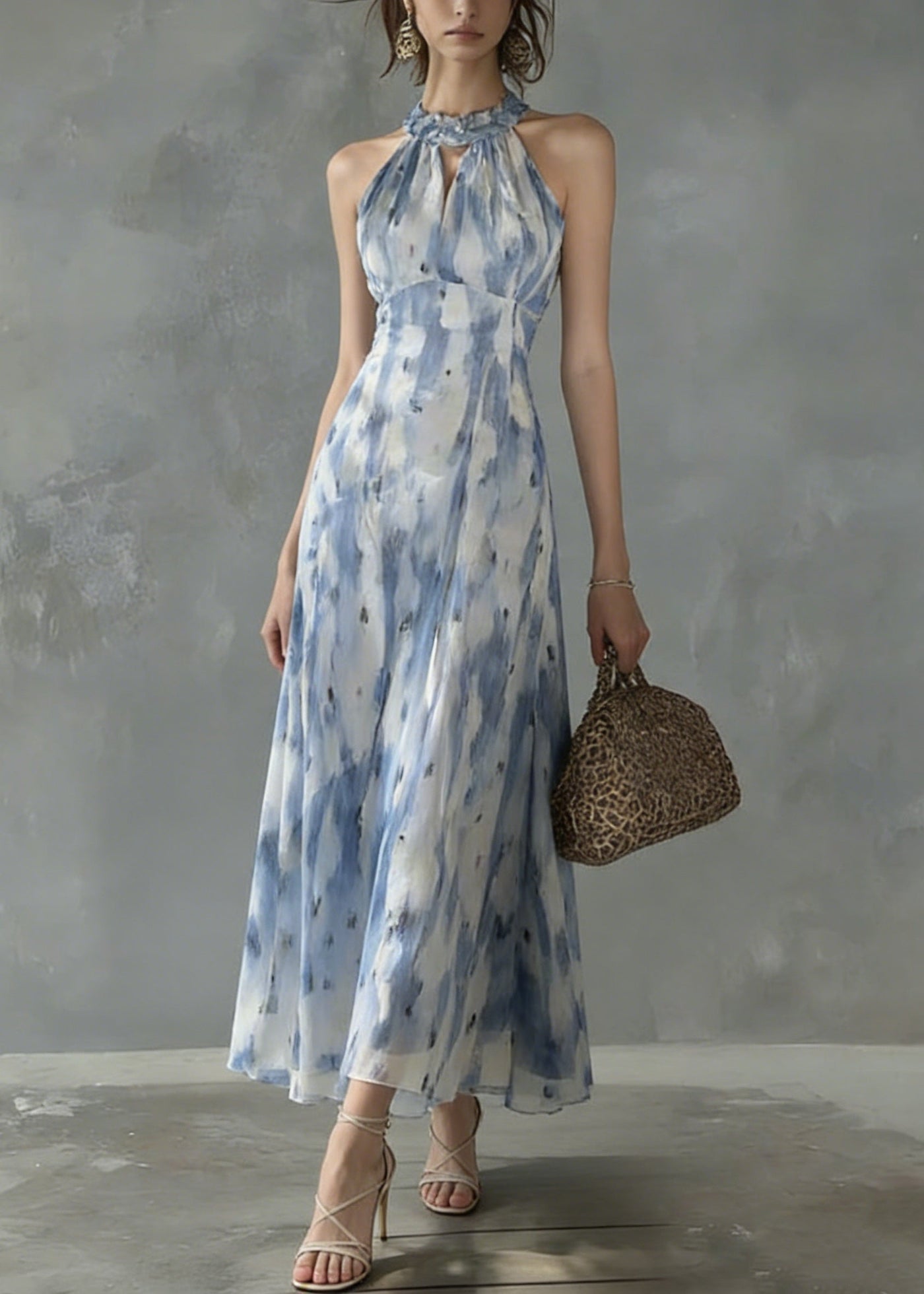 Unique Ruffled Print Slim Fit Chiffon Dress Sleeveless 5