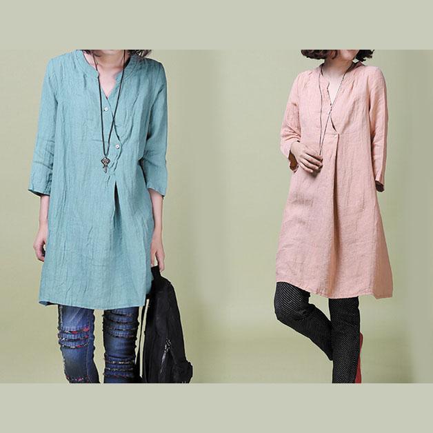 Unique half sleeve sundress linen shift dress blue