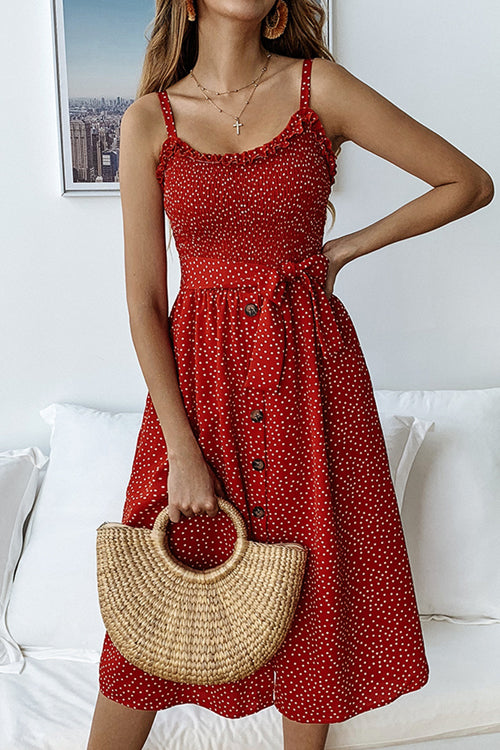 Love You Always Dots Buton-Up Midi Dress - 3 Colors Red