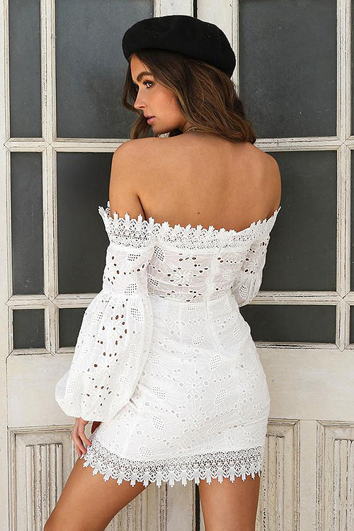 Love Swept White Lace Puff Sleeve Dress - View 5