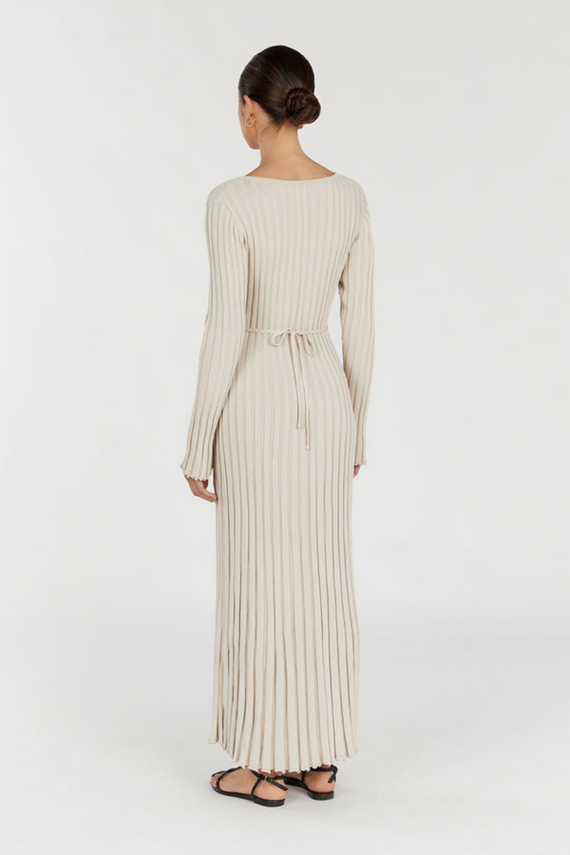 Premium Rita Midi Dress with V Neck and Knitted Sleeves Chic Silhouette Collection
