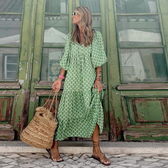 V-Neck Puff Sleeve Tiered Maxi Dress Boho 19