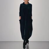 Velvet High Neck Long Sleeve Pocket Cocoon Maxi Dress