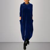 Velvet High Neck Long Sleeve Pocket Cocoon Maxi Dress 3