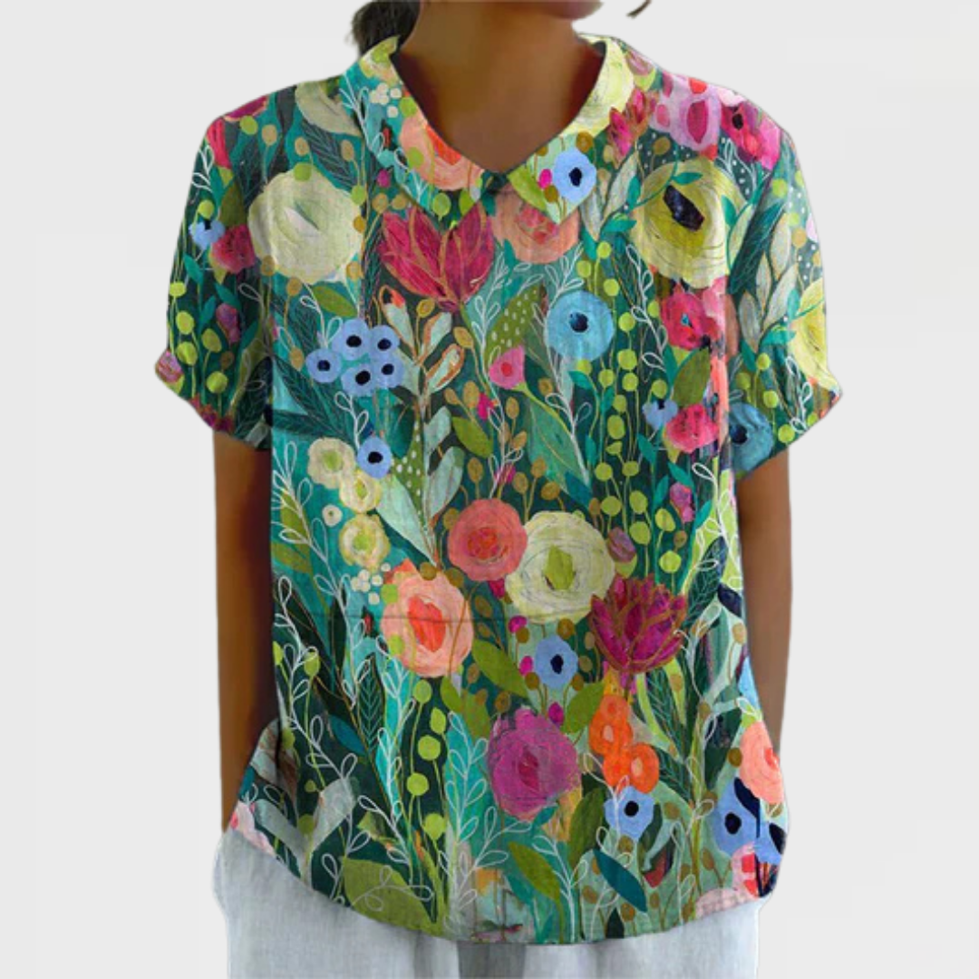Floral Print Collared Short Sleeve Shirt