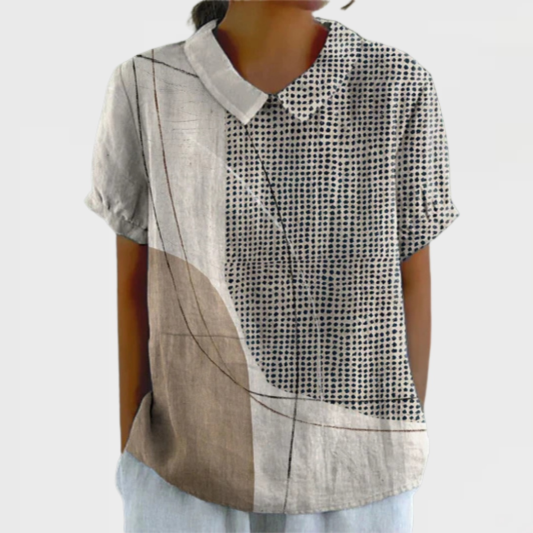 Polka Dot Colorblock Short Sleeve Button Front Shirt