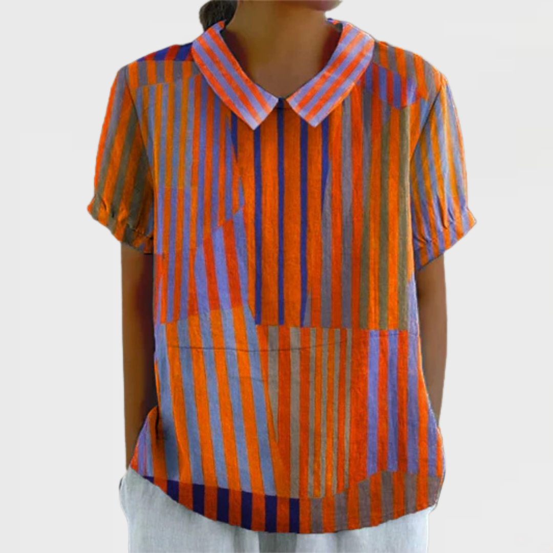 Striped Collared Short Sleeve Top