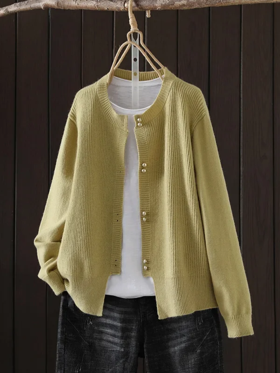 Pearl Button Ribbed Knit Cardigan