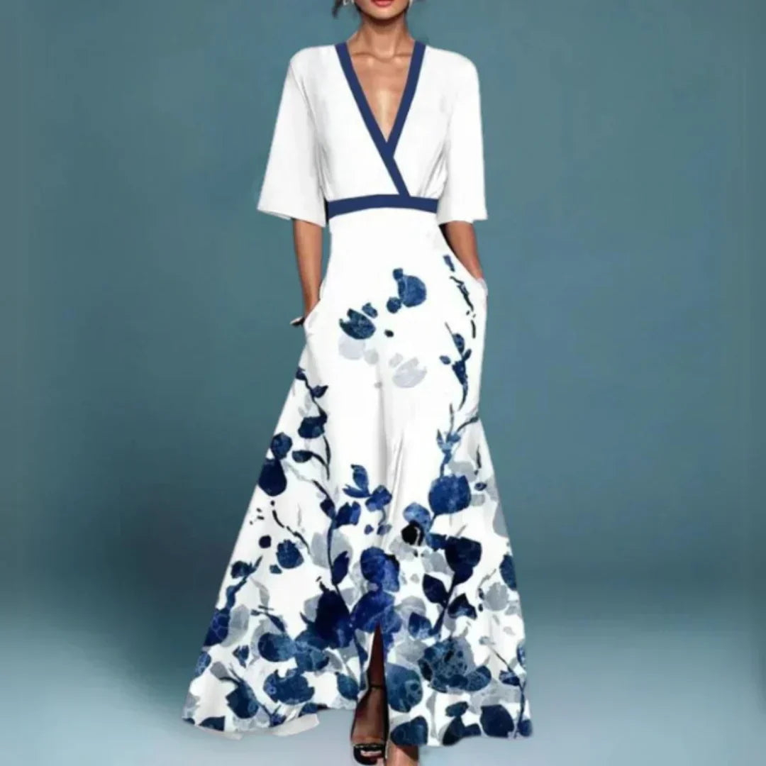 Floral Embroidered Deep V-Neck Maxi Dress 2