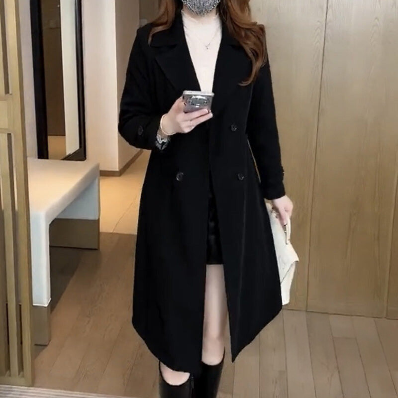 Double Breasted Notch Lapel Longline Coat