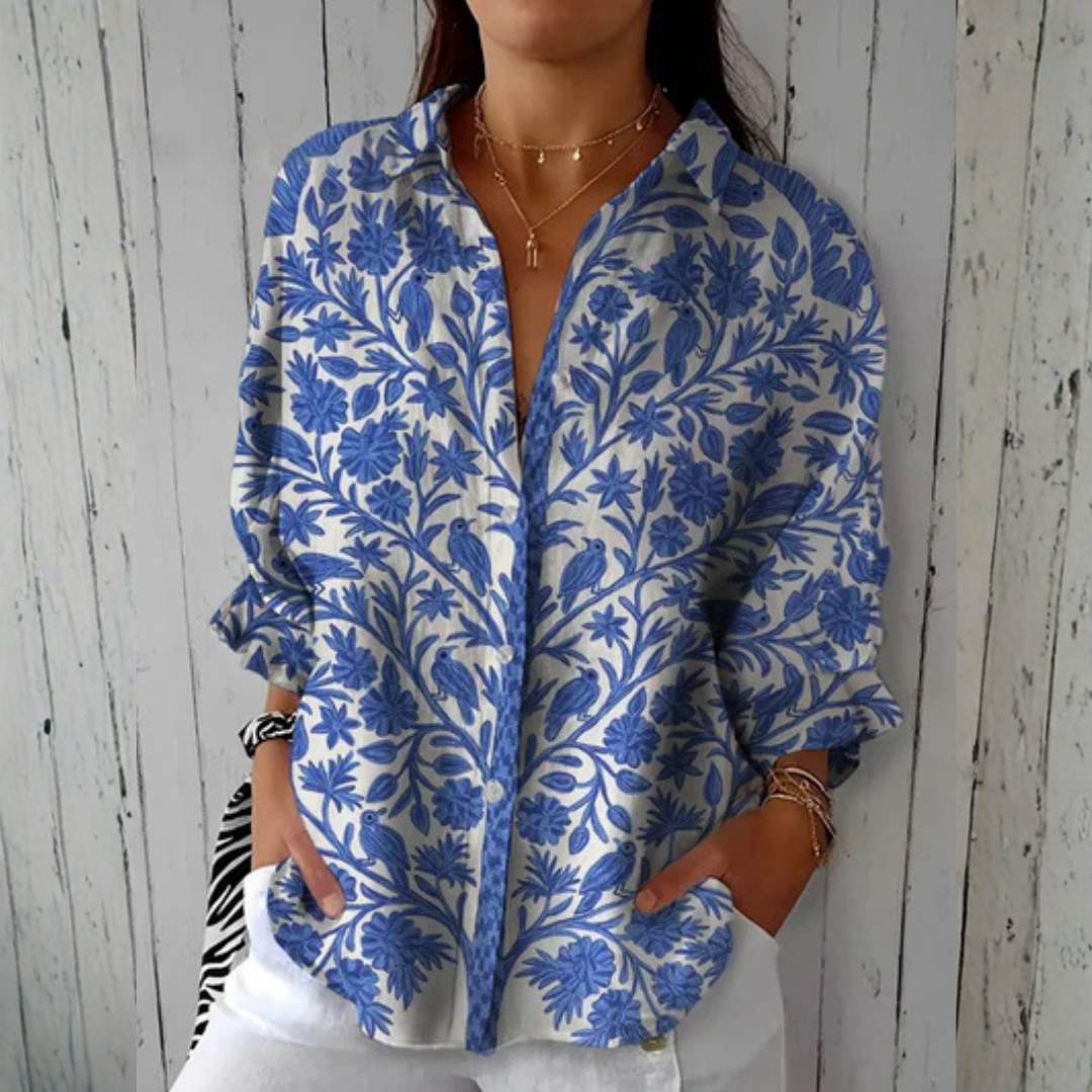 Floral Print Collared Long Sleeve Button Front Shirt