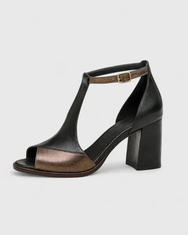 Peep Toe T-Strap Ankle Strap Block Heel Sandals